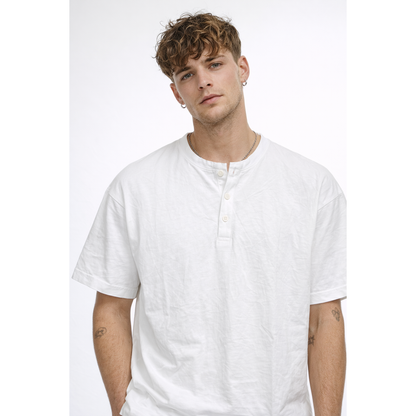 T-Shirt Henley Texture Premium Uomo