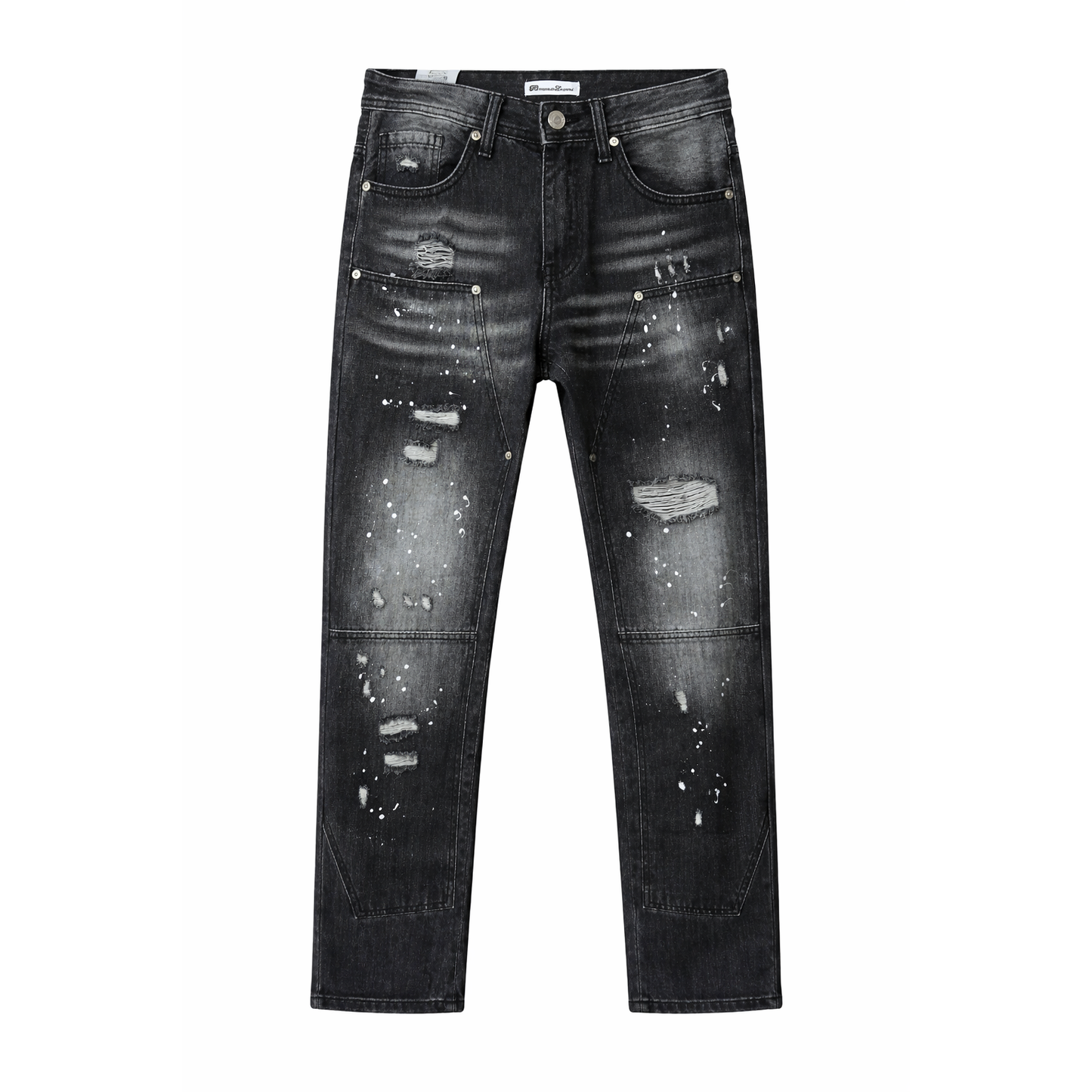 Jeans Uomo Nero Destroyed con Schizzi di Vernice – Baggy Fit