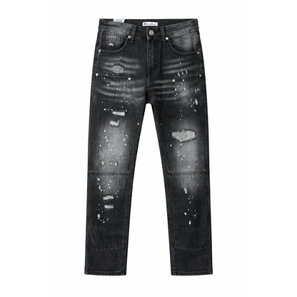 Jeans Uomo Nero Destroyed con Schizzi di Vernice – Baggy Fit