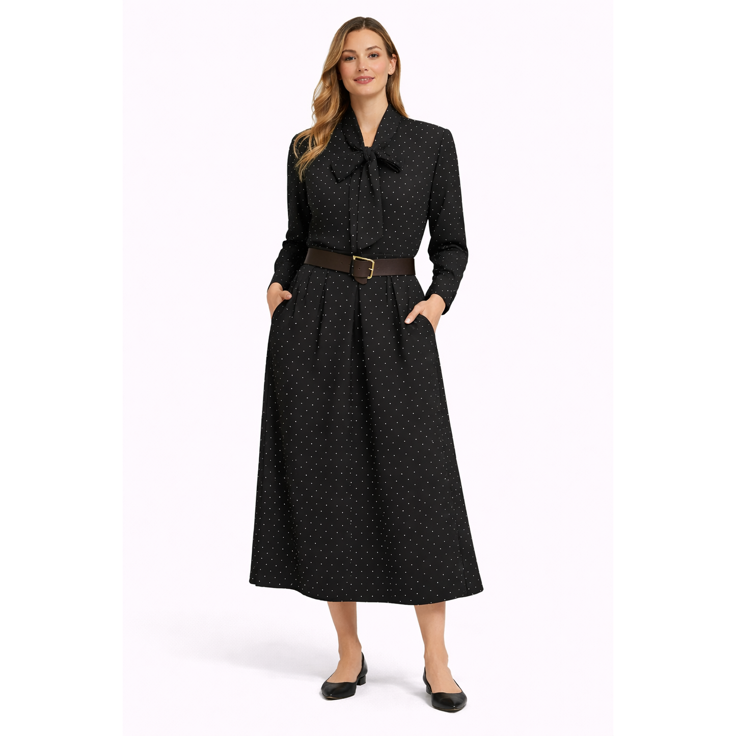 Completo Donna Nero Pois Elegante – Camicia con Fiocco & Gonna Midi Vita Alta | Outfit Estivo Casual Chic