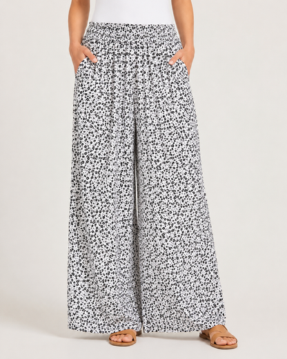 Titolo prodotto: Pantaloni Palazzo Donna Verdi a Fiori con Tasche – Vita Elasticizzata