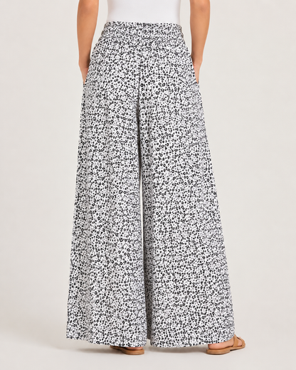 Titolo prodotto: Pantaloni Palazzo Donna Verdi a Fiori con Tasche – Vita Elasticizzata