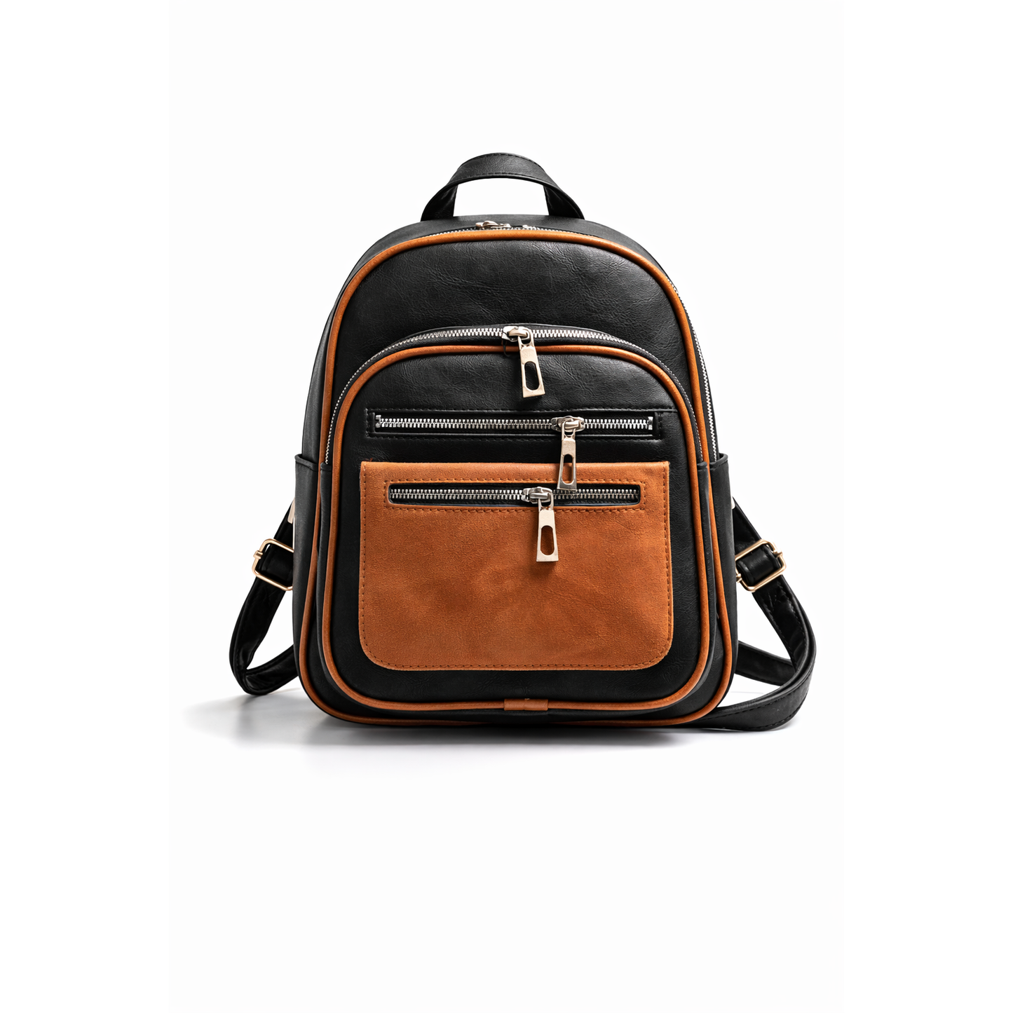 Zaino Bicolore Nero-Cuoio con Tasche Zip